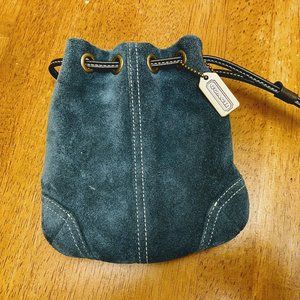 Coach Pouch Drawstring Wristlet Bag - Slate Blue Suede